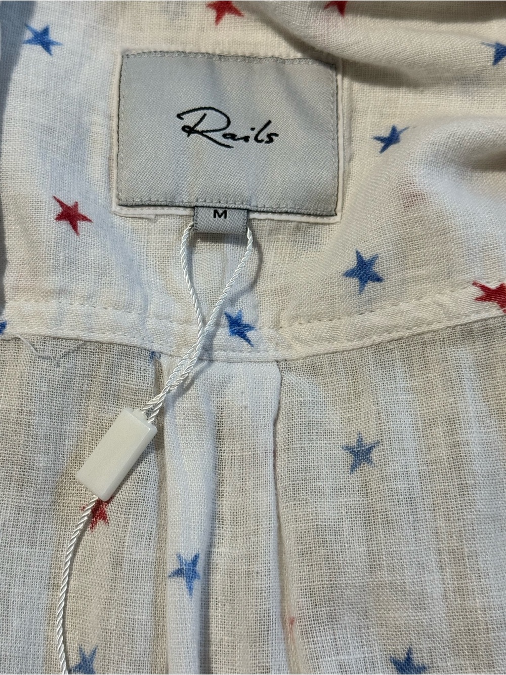 Rails Star Print Button Down Shirt White Red Blue Linen Blend Medium - Picture 3 of 11